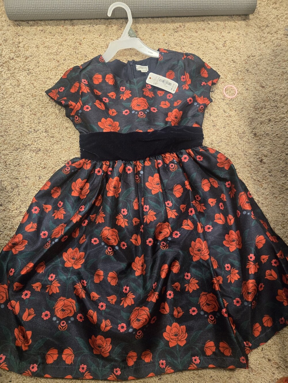 Gymboree Navy Dress with Red Floral Print and Velvet Waistband